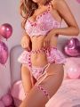 Women'S Valentine'S Day Embroidered Mesh Sexy Lingerie Set