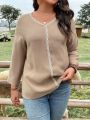 Plus Size Lace Floral Trim Casual Shirt