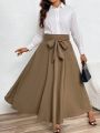 SHEIN LUNE Plus Size Women'S Belted Skirt