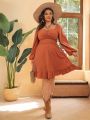 SHEIN VCAY Women's Plus Size Sweetheart Neck Balloon Sleeve Chest Pleated Dress