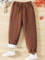 SHEIN Kids EVRYDAY Boys' Solid Color Thickened Long Pants (for Ages 8-16)