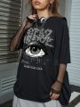 ROMWE Grunge Punk Cool And Casual Street Style Loose Fit Short Sleeve T-Shirt With Eye Pattern Design