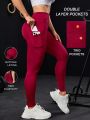 SHEIN Yoga Basic Solid Color High-waisted Sports Leggings With Cell Phone Pocket