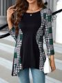 EMERY ROSE Long Sleeve Plaid Pattern Printed T-shirt