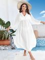 SHEIN Swim Classy Plus Size Solid Color Batwing Sleeve Side Slit Cover Up