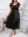 Plus Contrast Lace Sweetheart Neckline Satin Nightdress