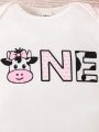 Baby Girls' Short Sleeve Bodysuit With Letter & Cow Print