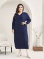 SHEIN Mulvari Plus Cable Knit Drop Shoulder Sweater Dress