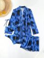 SHEIN Swim Y2GLAM Tie-dye Bikini Swimsuit Set + Kimono Style Cover-up + Swimsuit Bottom