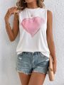 SHEIN LUNE Women Valentine's Day Pink Heart-Shaped Pattern Sleeveless Vest