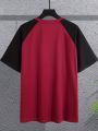 2pcs Men'S Color Block Raglan Sleeve T-Shirt With Patchwork