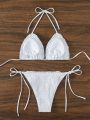 Triangle Cup Tie Front Bikini Set With Knotted Side Bottom