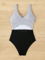 SHEIN Swim Vcay Women's Striped Hollow Out One Piece Swimsuit