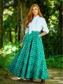 Women's Plus Size Plaid Asymmetrical Hem Skirt With Diagonal Pocket