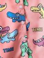 SHEIN Kids QTFun Young Boy'S Cute Dinosaur Digital Print Short Sleeve Shirt And Shorts Set For Summer