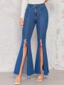 SHEIN Privé Split Thigh Flare Leg Jeans