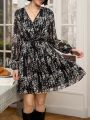 SHEIN Frenchy Ladies' Floral Printed Wrap Front Long Sleeve Dress