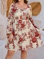 EMERY ROSE Plus Size Lantern Sleeve Floral Printed Dress