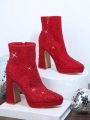 Rhinestone Block Heel Ankle Boots