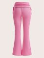 SHEIN Qutie Knitted Solid Color Bell Bottom Pants
