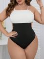 SHEIN Swim Chicsea Plus Size Color Block One-Piece Swimsuit With Low Back