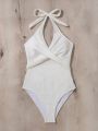 SHEIN Swim Chicsea Women'S Cross-Waist Halterneck Monokini Swimsuit