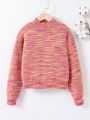 Tween Girl Space Dye Mock Neck Drop Shoulder Sweater