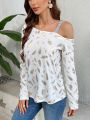 SHEIN LUNE Printed Irregular Neckline T-shirt