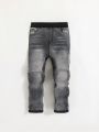 SHEIN Toddler Boys' Casual Mid-rise Elastic Waist And Faux Fly Stretch Jeans