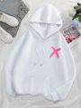 Women's Hooded Fleece Sweatshirt With Letter And Bear Print