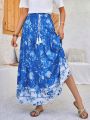 EMERY ROSE Women's Floral Print Tassel Detail Maxi Skirt