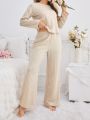 Women's Round Neck Ribbed Long Sleeve And Long Pants Homewear Set