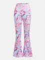 SHEIN Teenage Girls' Knitted Printed Casual Bell-bottoms