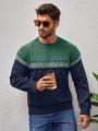 Manfinity Men's Geometric Pattern Raglan Sleeve Round Neck Sweater