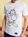 GARFIELD X SHEIN Men'S Cartoon Printed Round Neck T-Shirt