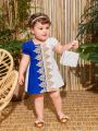 Baby Girl Cute Bubble Sleeve Contrast Embroidery Dress