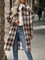 Plaid Print Drop Shoulder Coat