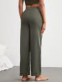 SHEIN Leisure Solid Color Elastic Waist Straight Leg Home Wear Bottoms