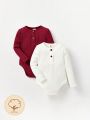 Cozy Cub Baby Boy Solid Color Long Sleeve Bodysuit 2pcs/Set