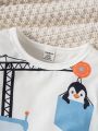 Baby Boys' Cute Penguin And Excavator Printed Casual Top For Spring And Summer