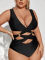 Plus Size Women's Hollow Out One-piece Swimsuit