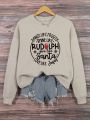 Plus Slogan Graphic Drop Shoulder Thermal Lined Sweatshirt