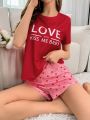 Women's Short Sleeve Pajama Set With Letter Print