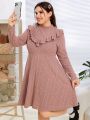 SHEIN Qutie Ladies' Knitted Dress With Ruffle Detail Long Sleeves