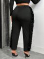 SHEIN SXY Women's Plus Size Patchwork Plush Side Stitching Tapered Pants