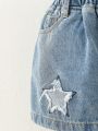 Little Girls' Washed & Distressed A-line Denim Skirt With Star Decor