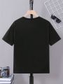 Tween Boys' Knitted Concave-Convex Letter Printed Round Neck Casual Slim Fit T-Shirt