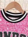 SHEIN Kids HYPEME Tween Girls' Athletic Letter Printed Knitted Short Sleeve Loose Fit T-Shirt Dress