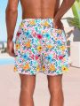 SHEIN Men'S Floral Print Beach Shorts With Diagonal Pockets