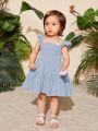 SHEIN Baby Girl's Elegant Solid Colored Sleeveless Dress With Ruffled Hem And Decorative Border